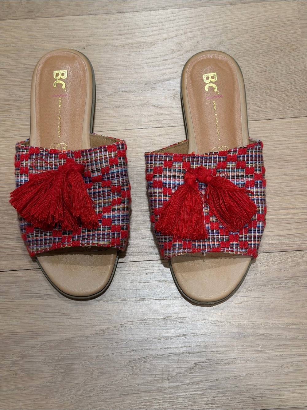 BC Shoes Red Tassel Slide Mules for Women